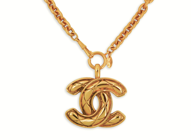 Chanel Vintage Giant XL Quilted CC Logo Pendant Necklace