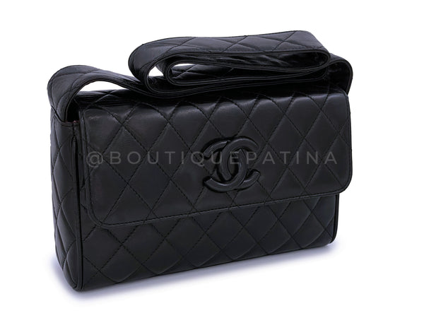 Chanel Black Covered CC Quilted Messenger Camera Flap Bag Lambskin - Boutique Patina