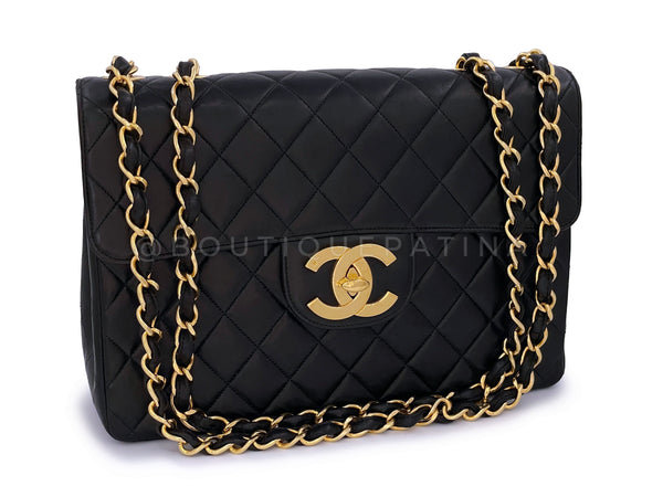 Chanel 1996 Vintage Black Jumbo Classic Flap Bag 24k GHW - Boutique Patina