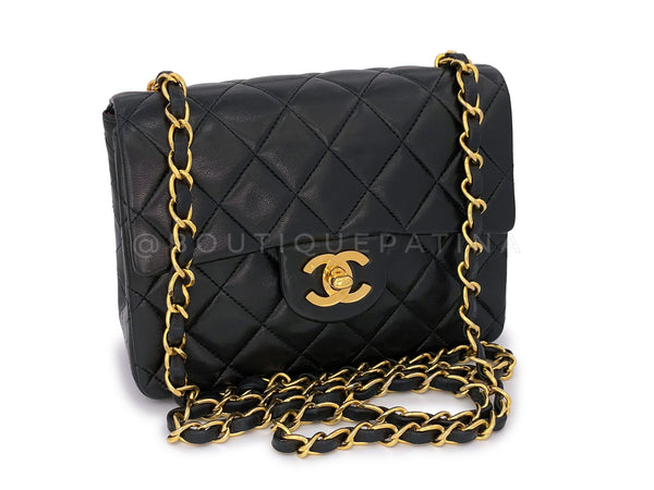 Chanel 1995 Vintage Black Lambskin Square Mini Flap Bag 24k GHW - Boutique Patina