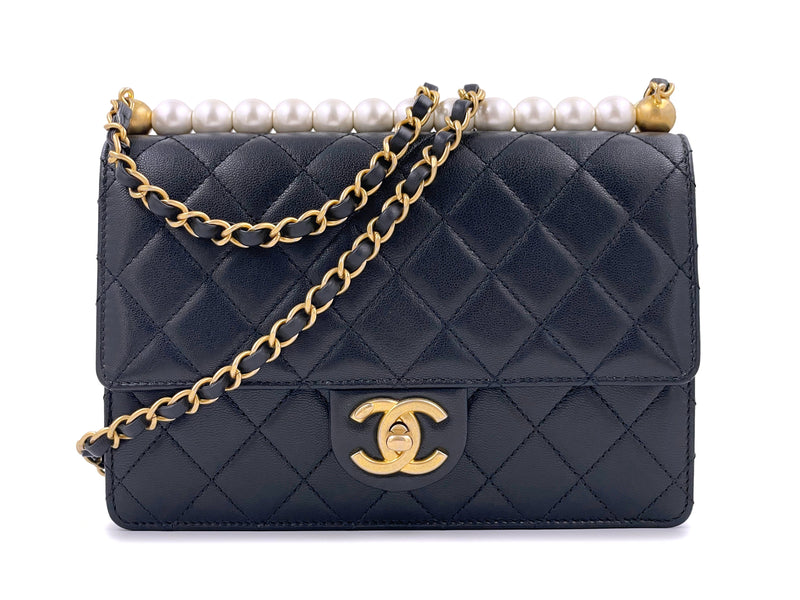 Pristine Chanel Black Goatskin Chic Pearls Quilted Flap Bag GHW