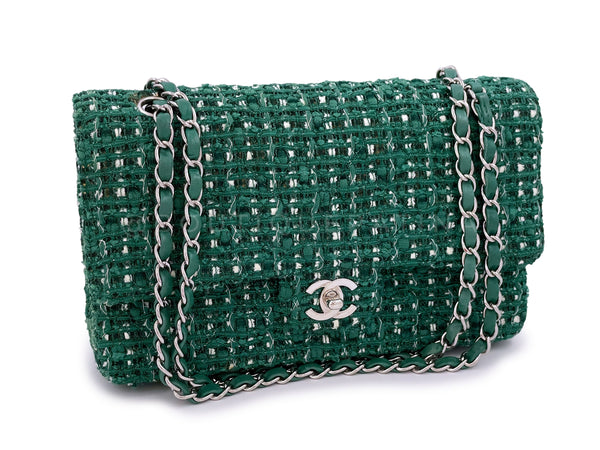 Chanel Vintage Green Tweed Medium Classic Double Flap Bag SHW - Boutique Patina