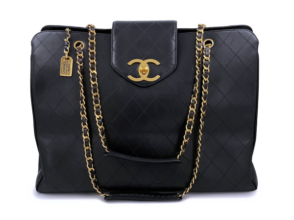 Chanel 1994 Vintage Black Supermodel Weekender XL Tote Bag 24k GHW