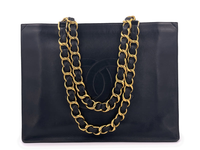 Chanel 1996 Vintage Black Chunky Chain Shopper Tote Bag 24k GHW