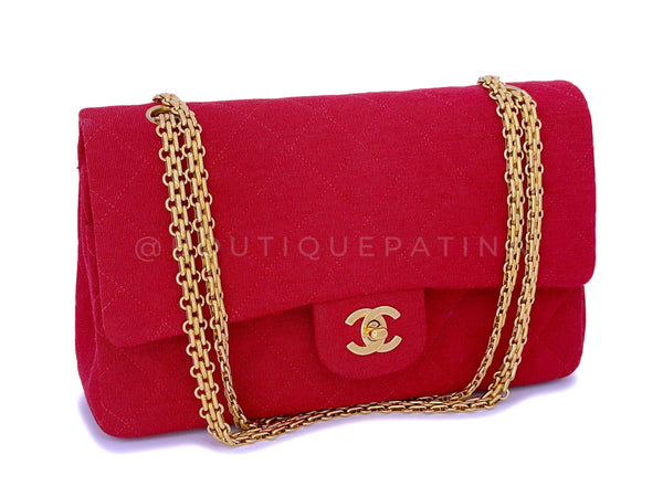 Chanel Red Jersey Medium Classic Double Flap Bag 24k GHW - Boutique Patina
