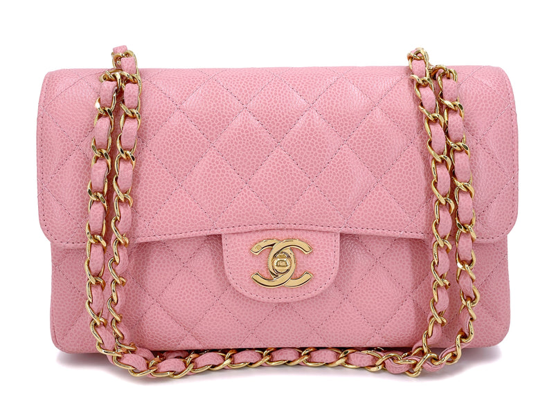 Pristine Chanel 2004 Vintage Sakura Pink Caviar Small Classic Double Flap Bag 24k GHW