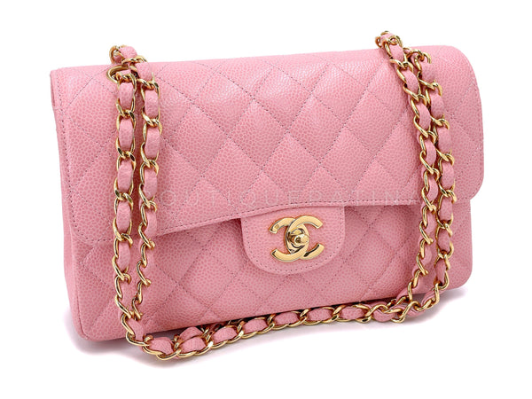 Pristine Chanel 2004 Vintage Sakura Pink Caviar Small Classic Double Flap Bag 24k GHW
