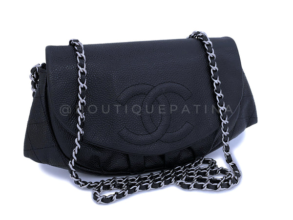 Chanel Black Caviar Half Moon Wallet on Chain WOC Flap Bag