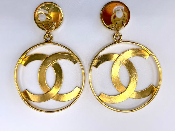Chanel 1980s Vintage Large Hoop Dangle CC Statement Earrings