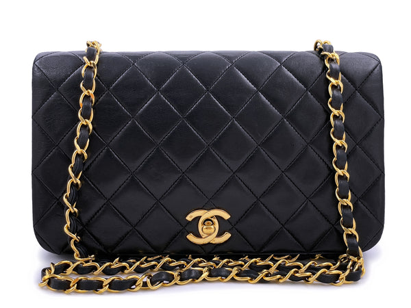 Chanel 1990 Vintage Black Full Flap Bag 24k GHW Lambskin