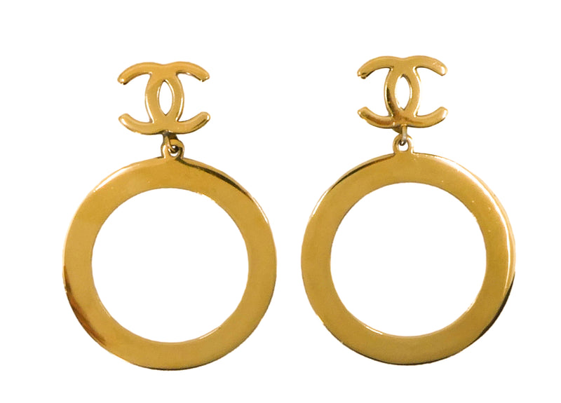 Rare 1980s Chanel Vintage Circle Hoop Dangle Earrings Drop