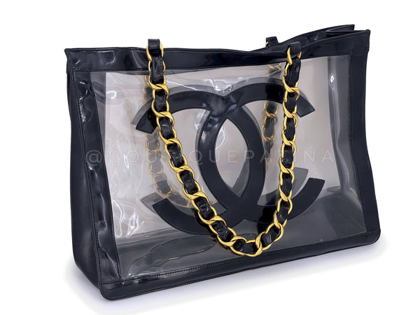 Chanel Vintage "Barbie" Clear Black Patent PVC Chunky Chain Tote Bag 24k GHW