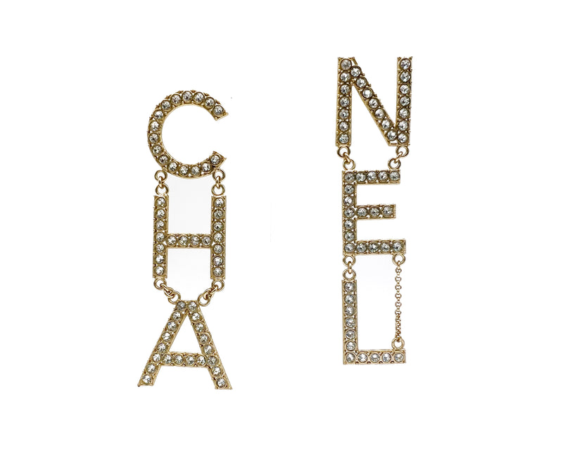 Chanel letter crystal dangle earrings Clearance