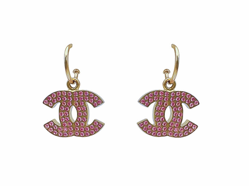 Chanel 2023 Strass CC Heart Drop Earrings