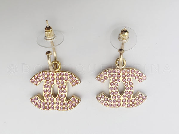 Chanel 02P Pink Crystal CC Drop Earrings