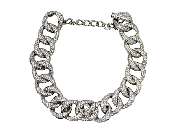 Rare Chanel 22C Strass Covered Chunky Chain Choker Silver Crystal Necklace