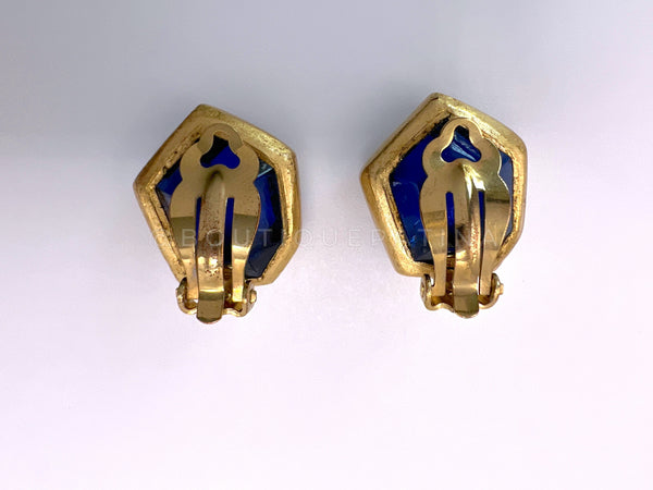 Chanel 01A Vintage Blue Crystal Glass Prong CC Stud Earrings