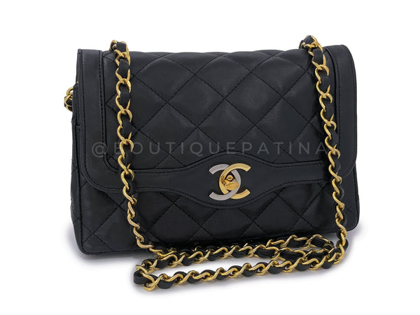 Chanel 1988 Black Two-Tone MiniQuilted Flap Bag 24k GHW Convertible Lambskin