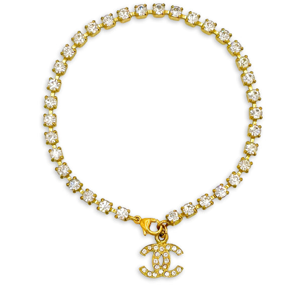 Authentic vintage Chanel necklace chain choker rhinestone logo