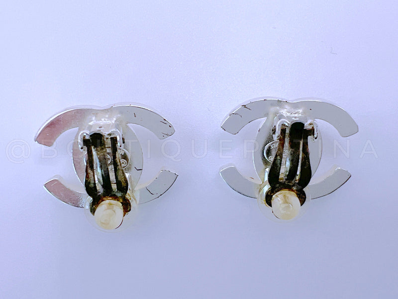 CHANEL Mini Single Pearl Crystal CC Stud Earrings
