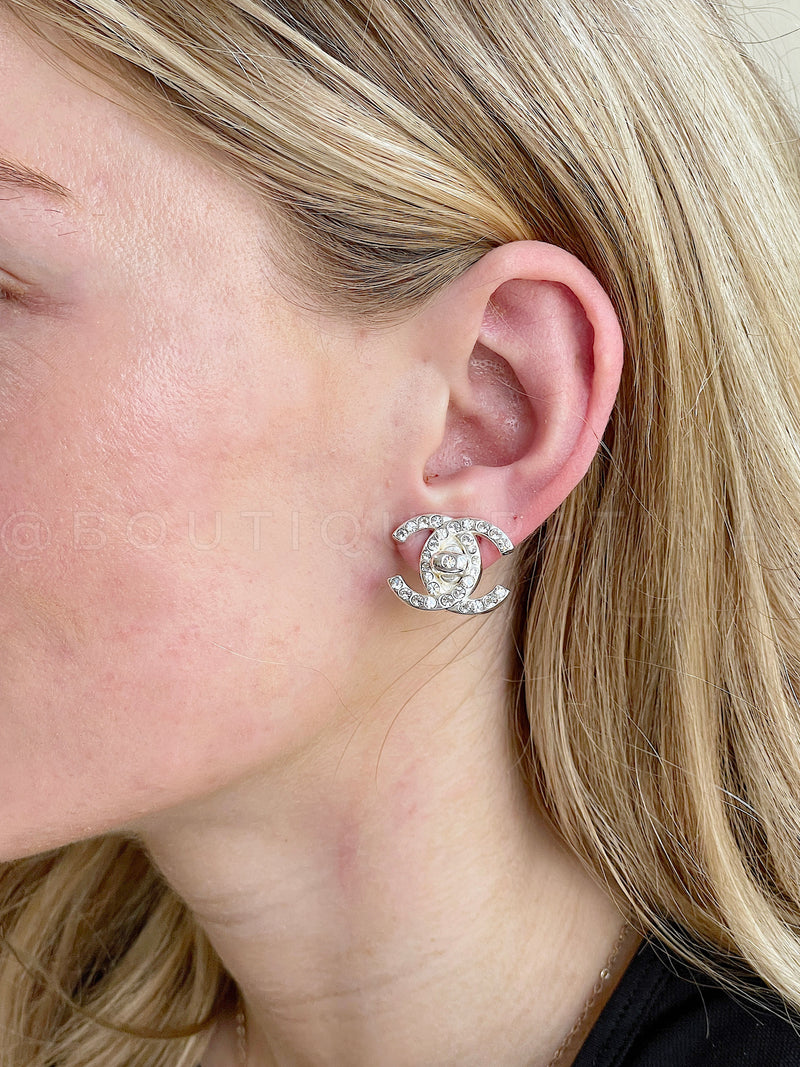 chanel stud logo earrings