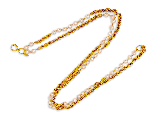 Chanel Vintage 36-72" Pearl and Gold Plated Long Station Necklace