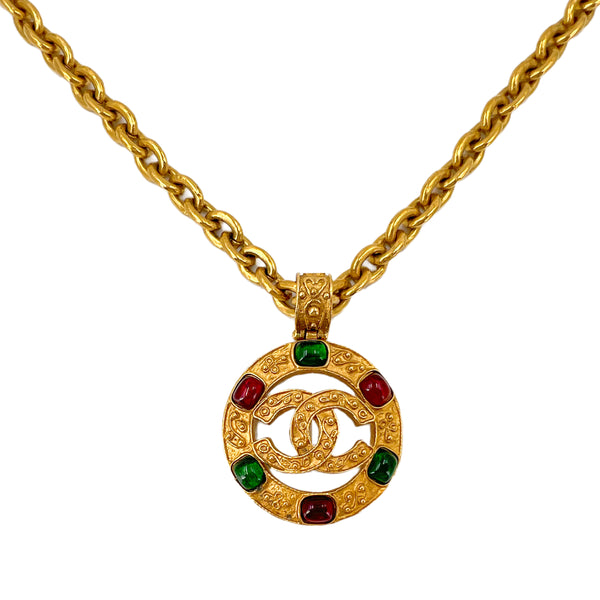 Fabulous Unsigned Chanel Red Green Gripoix Necklace (item #1166371)