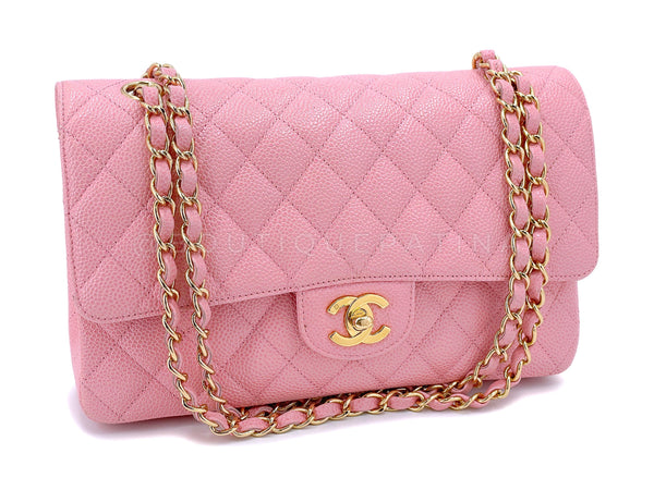 Chanel 2004 Vintage Sakura Pink Caviar Medium Classic Double Flap Bag 24k GHW