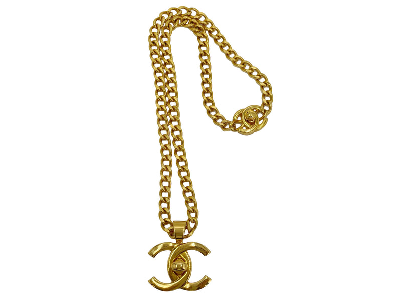 AUTHENTIC CHANEL NWT 23P LOGO PENDANT NECKLACE GOLD TONE LONG CHAIN