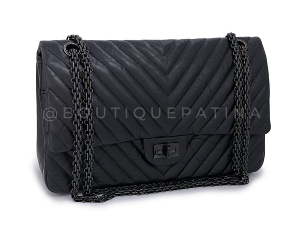 CHANEL Limited Edition Paris Shanghai Collection Black Quilted Leather  Jumbo 2.55 Reissue Flap Bag With Charms