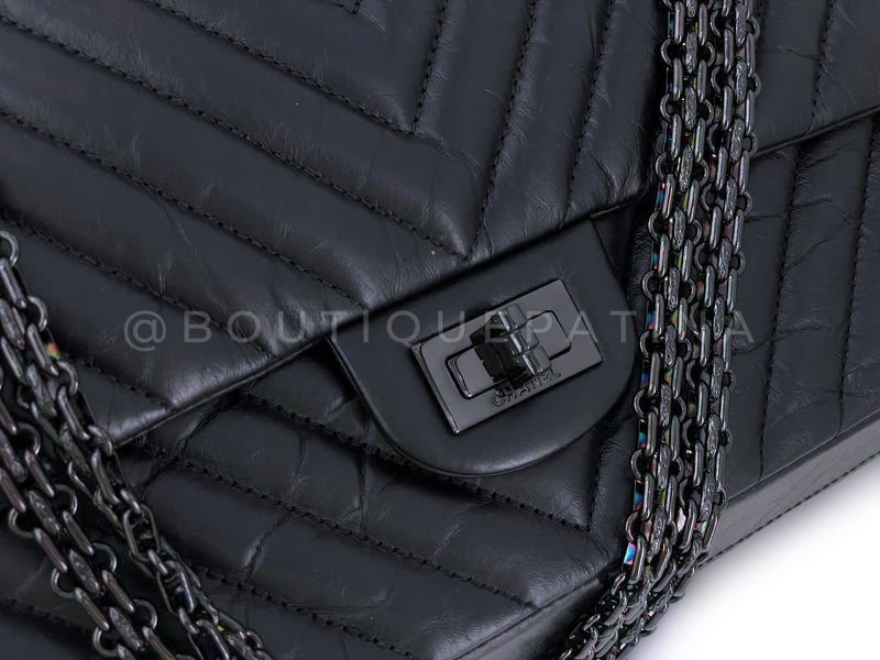 Chanel Mini Reissue 2.55 SO Black Chevron Calfskin Black Hardware