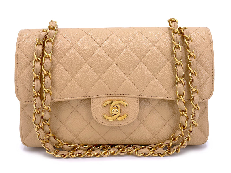 Chanel 1998 Vintage Beige Caviar Small Classic Double Flap Bag 24k GHW