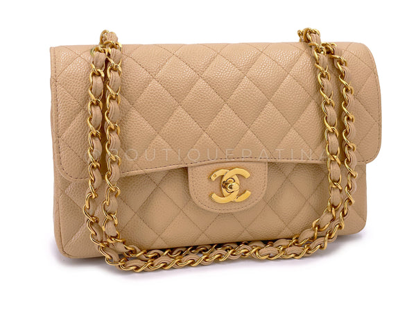 Chanel 1998 Vintage Beige Caviar Small Classic Double Flap Bag 24k GHW