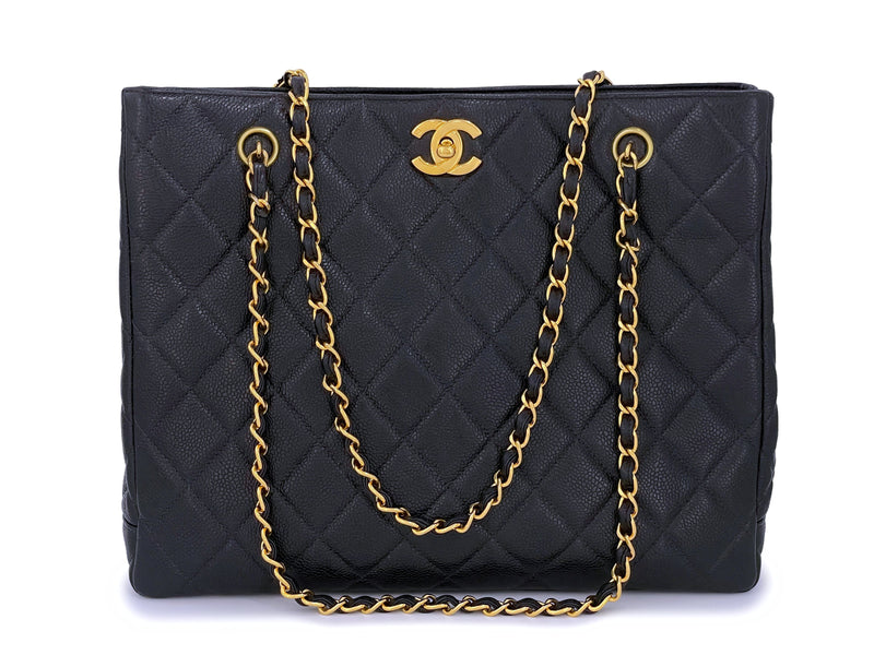 Chanel 1991 Vintage Caviar Classic Medium Quilted Turnlock Tote