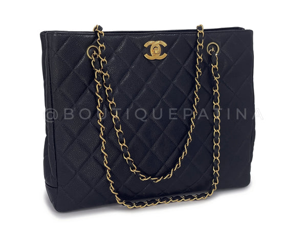 Chanel 1991 Vintage Caviar Classic Medium Quilted Turnlock Tote Bag 24k GHW