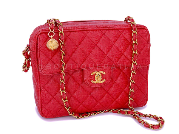 Chanel 1994 Vintage Red Caviar Small Flap Camera Case Bag 24k GHW