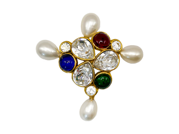 Chanel Gripoix Brooch Collection 28 Vintage Pearl and Crystal Cross