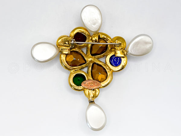 Chanel Gripoix Brooch Collection 28 Vintage Pearl and Crystal Cross