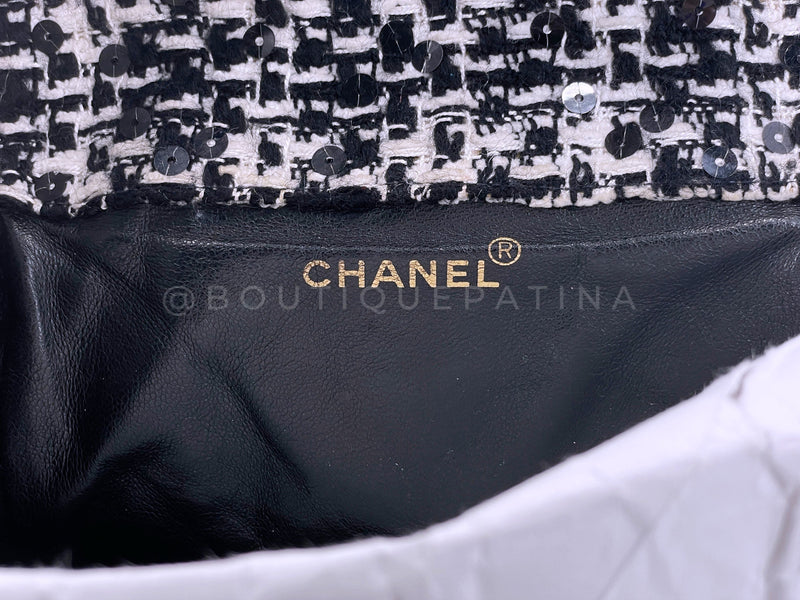 Chanel 1994 Vintage Black White Tweed Duma Backpack Bag 24K GHW