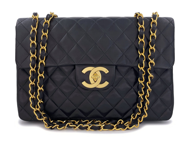 CHANEL, Bags, Chanel Vintage Maxi Jumbo Black Quilted Lambskin Single Flap  Gold Hardware Bag