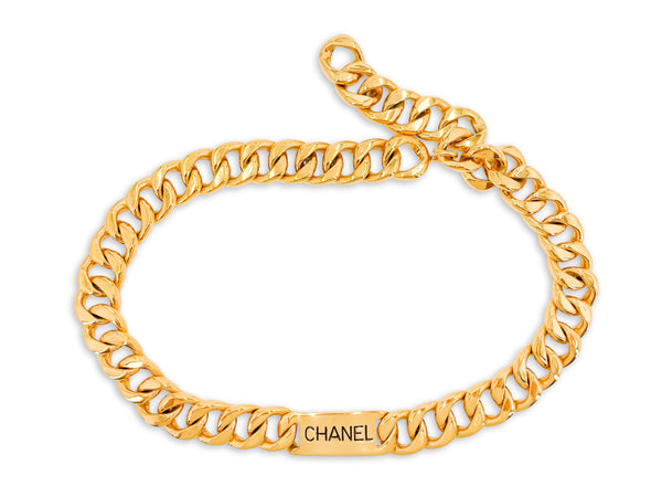 Chanel 1980s Vintage ID Tag Chunky Chain Necklace Belt Gold Plated