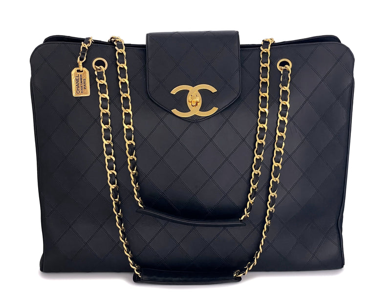 CHANEL Black Calfskin Leather Quilted XL Tote Bag