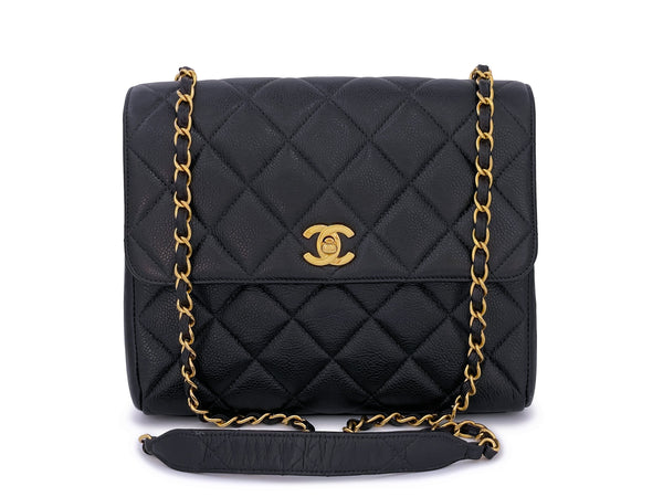 Chanel 1996 Vintage Caviar Square Crossbody Flap Bag 24k GHW