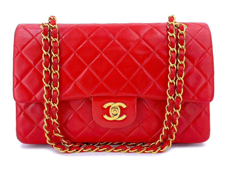 Chanel 1996 Vintage Red Medium Classic Double Flap Bag 24k GHW