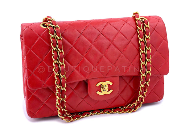Chanel 1996 Vintage Red Medium Classic Double Flap Bag 24k GHW