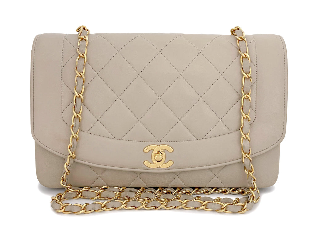 Chanel 1993 Vintage Light Taupe Beige Medium Diana Flap Bag 24k GHW Lambskin