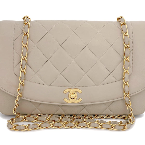 Chanel 1993 Vintage Light Taupe Beige Medium Diana Flap Bag 24k