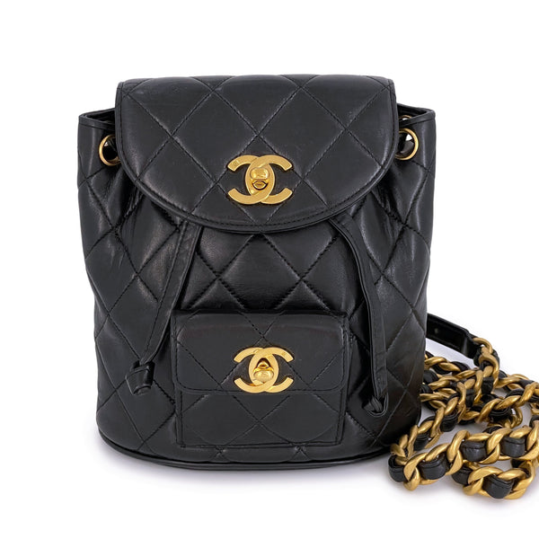 Chanel Quilted Black Caviar Duma Backpack Bag Gold Hardware 20C