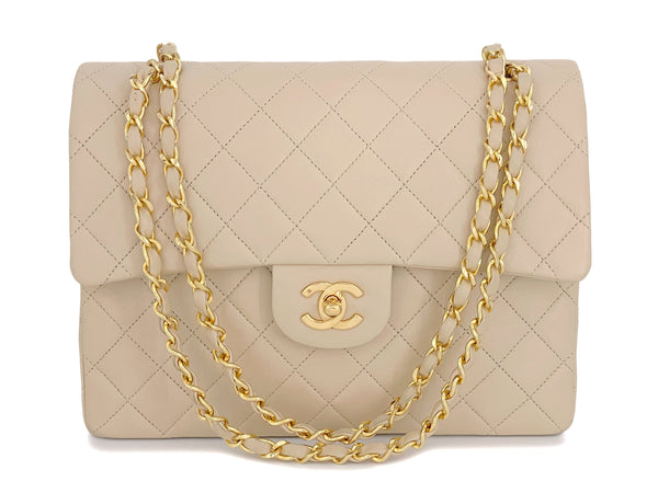 Pristine Chanel 1989 Vintage Beige Tall Classic Double Flap Bag 24k GHW