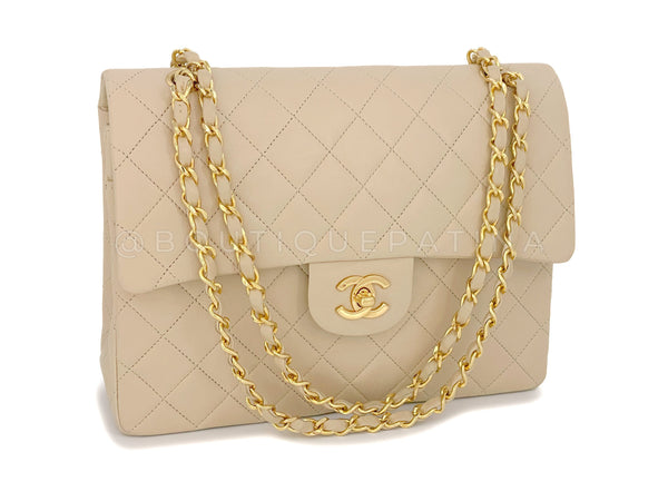 Pristine Chanel 1989 Vintage Beige Tall Classic Double Flap Bag 24k GHW